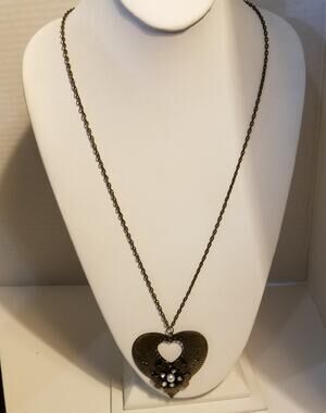 Vintage style metal  28 inch chain with 2 1/2"x2" metal heart